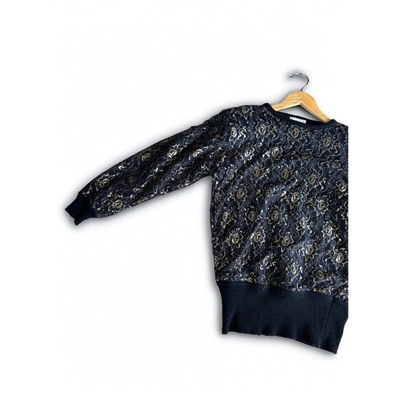 Destinee Womens S 70s Lambswool Sweater Black Gold Metallic Floral Lace Vintage - Picture 16 of 16